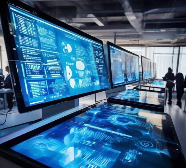 蓝色科技商务触摸屏在动态展示中的应用与发展